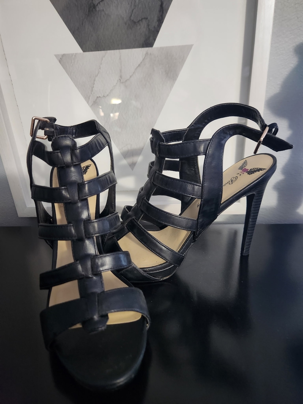 Black Strappy High Heel Sandals - Women's Fashion Heels